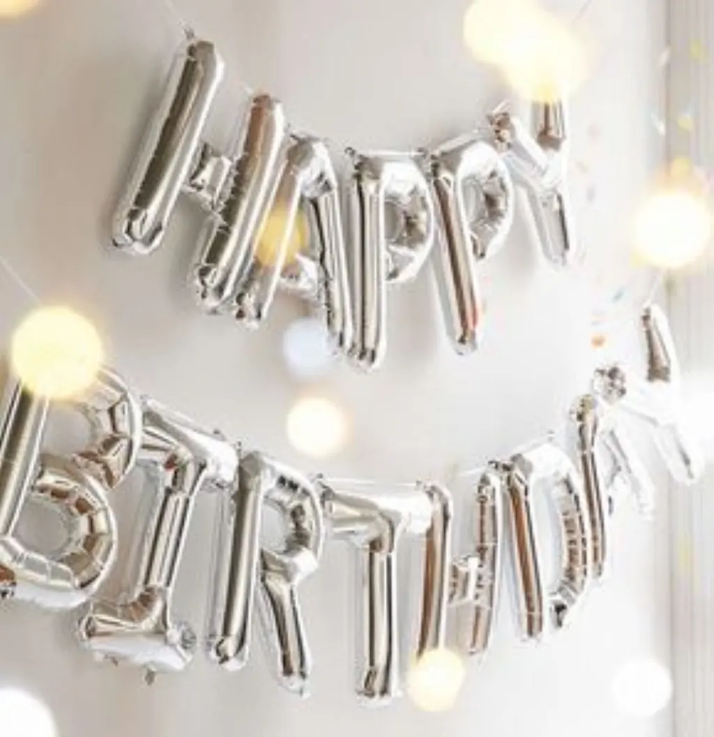 Sur Pinterest Happy Birthday – Silver Letter Balloon Banner Garland – 16″ – Mylar