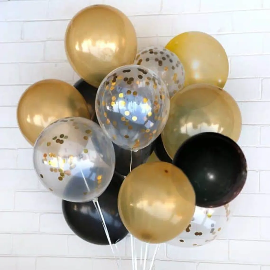 Sur Pinterest Black Gold Balloon, Gold Confetti Balloon Bouquet, Gold and Black