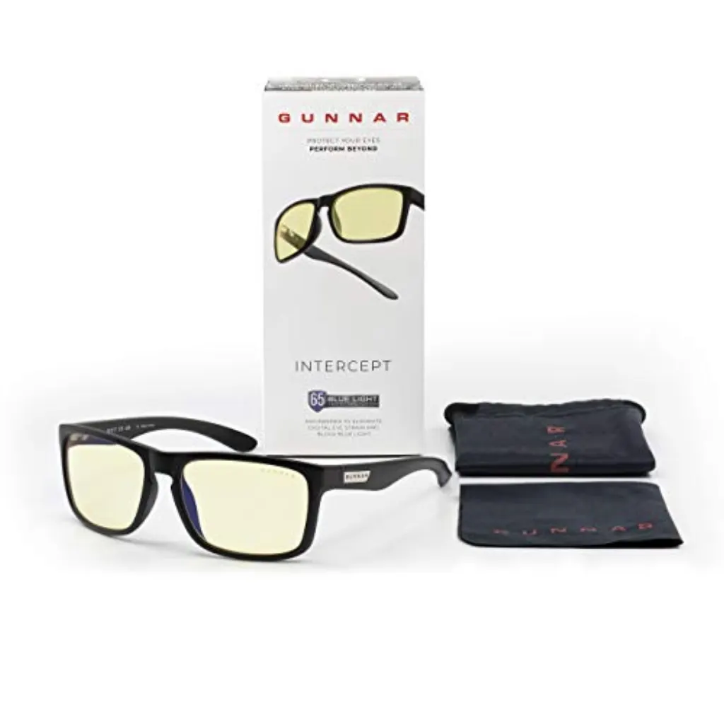 Lunettes de jeu | Verres bloquant la lumière bleue | Interception de Gunnar | Protection à la lumière bleue de 65%, lumière UV à 100%, antireflet pour protéger et réduire la fatigue et le dessèchement des yeux