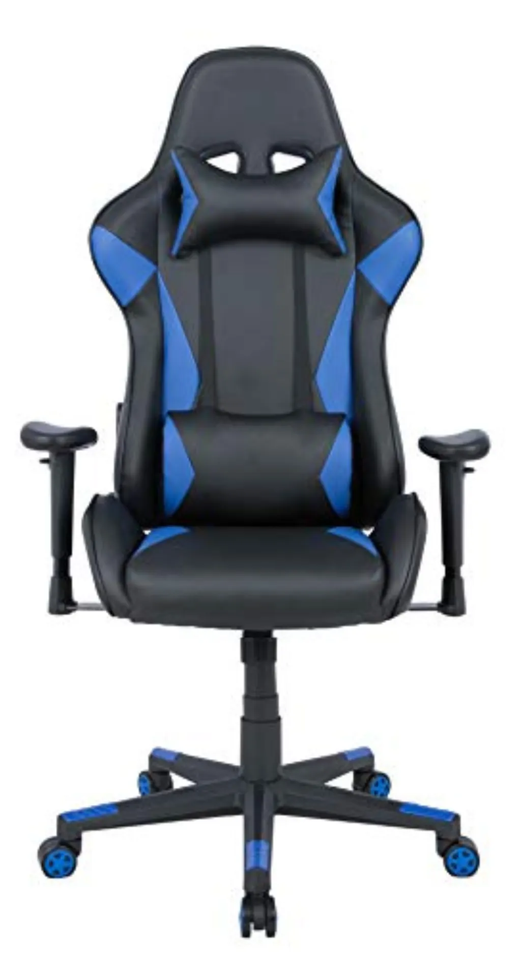 AmazonBasics Chaise de bureau certifiée BIFMA pour jeux / courses - avec repose-tête amovible et coussin pour dossier haut - Bleu
