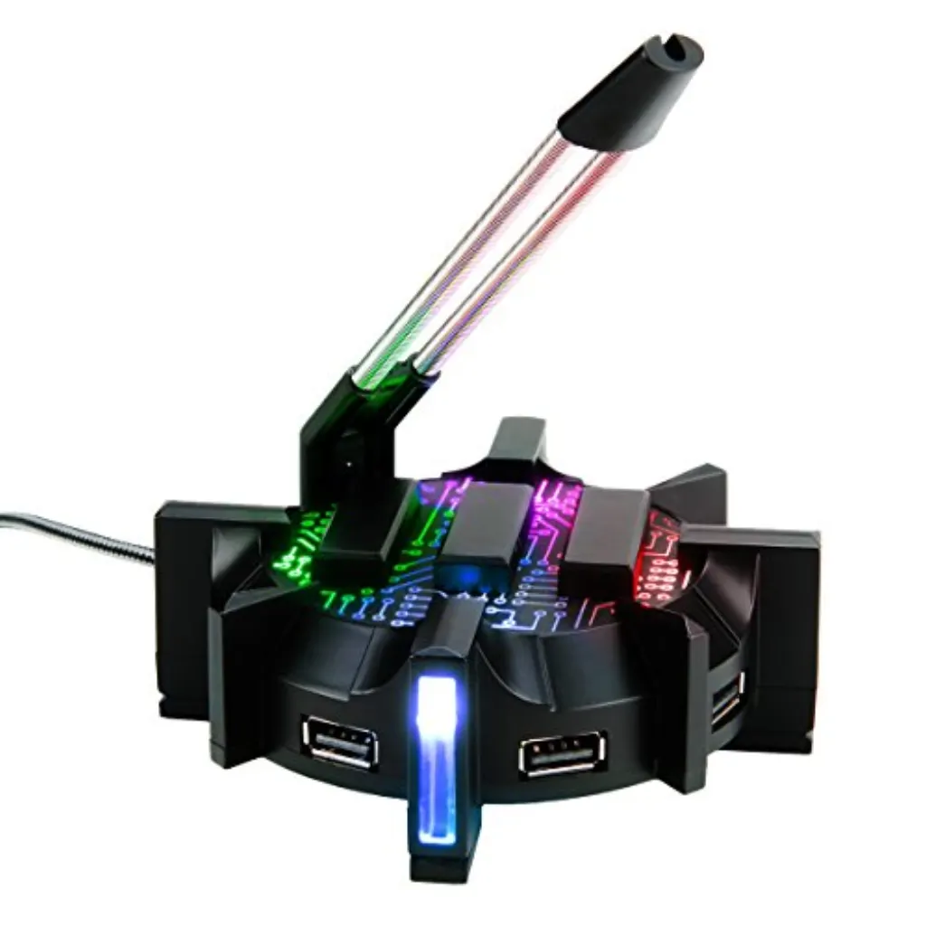 ENHANCE Pro Gaming Mouse Support de câble élastique avec concentrateur USB à 4 ports - 7 modes de couleur LED avec éclairage RGB - Prise en charge de la gestion des fils et des câbles pour une précision améliorée, une conception stabilisée pour Esports