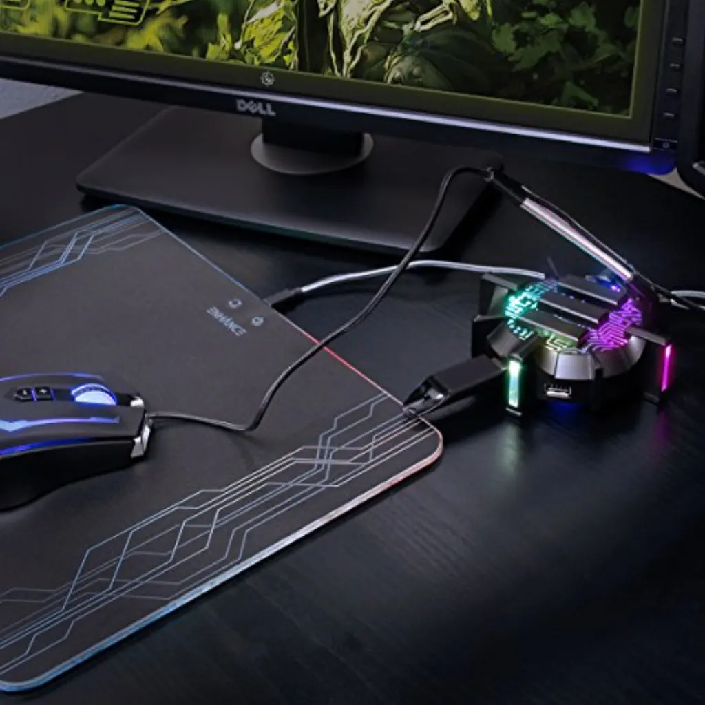 ENHANCE Pro Gaming Mouse Support de câble élastique avec concentrateur USB à 4 ports - 7 modes de couleur LED avec éclairage RGB - Prise en charge de la gestion des fils et des câbles pour une précision améliorée, une conception stabilisée pour Esports