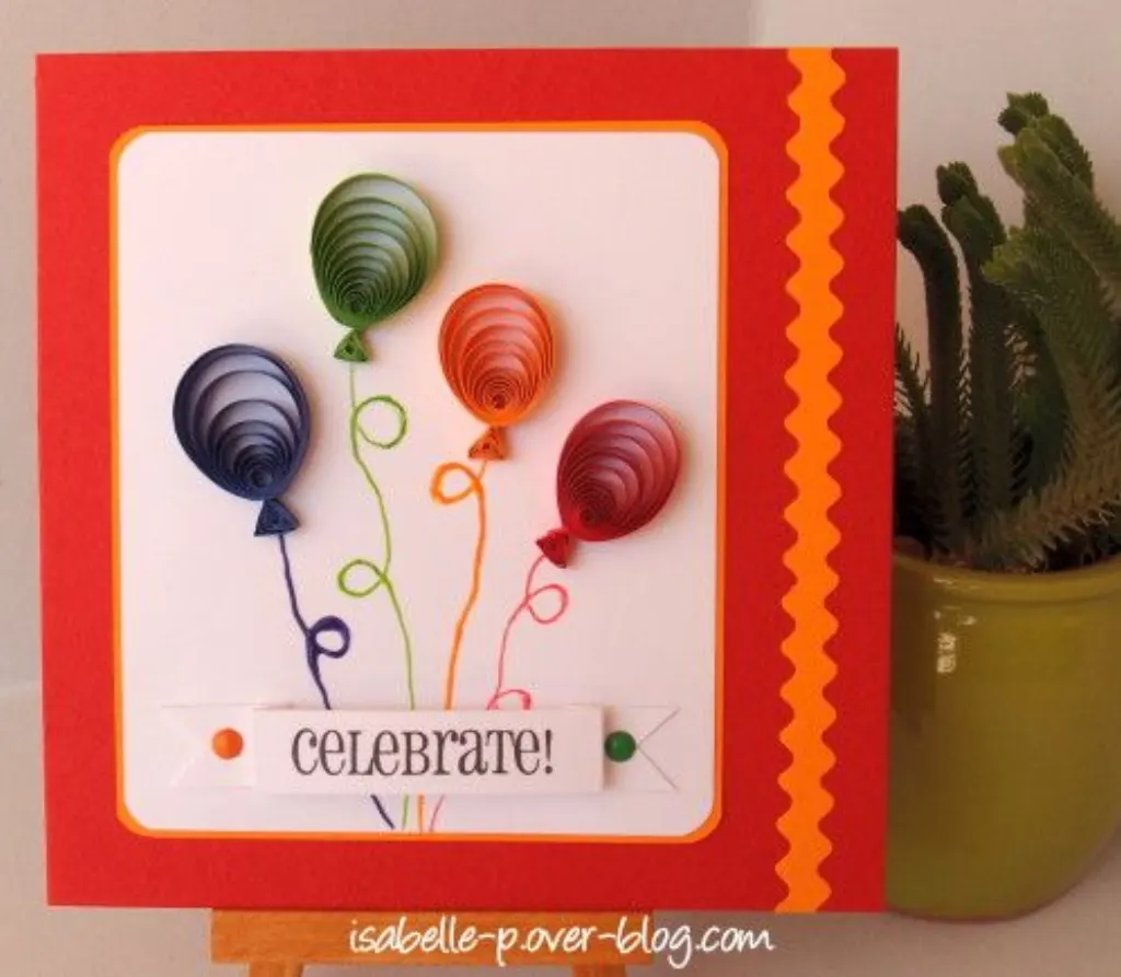 Sur Pinterest handmade birthday card … bright balloons done with quilling … luv